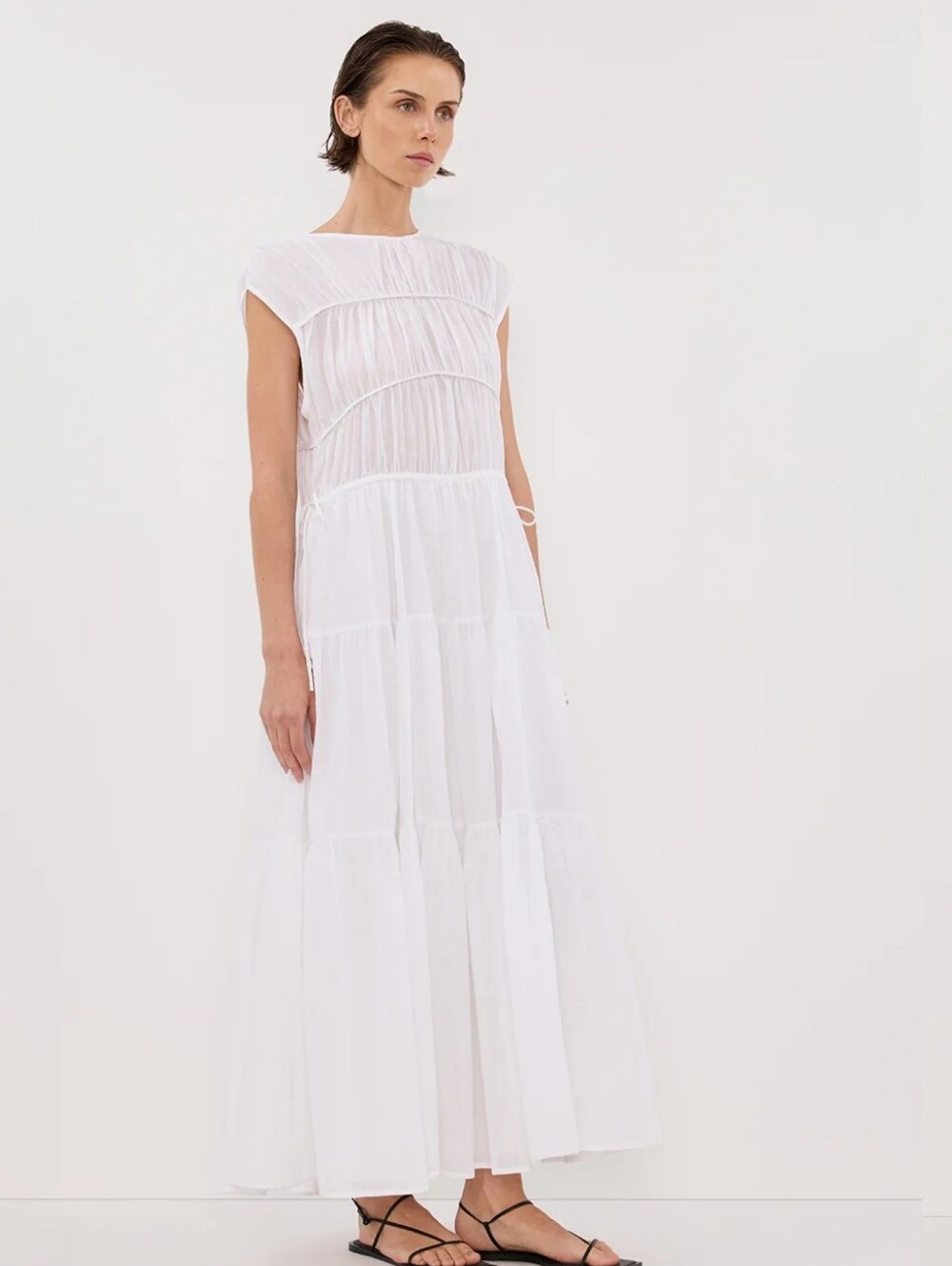 DISSH Flynn White Linen/Cotton Maxi Dress Sz 4 Vacation Costal Beach Cottagecore - Picture 4 of 13